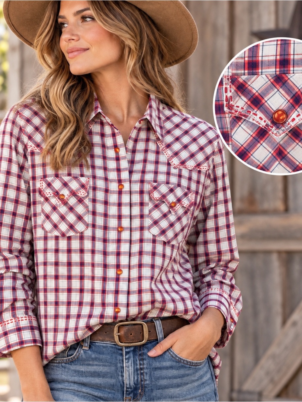 Cruel Girl Cotton Red Plaid Pearl Snap Western Rodeo Shirt Women's XL